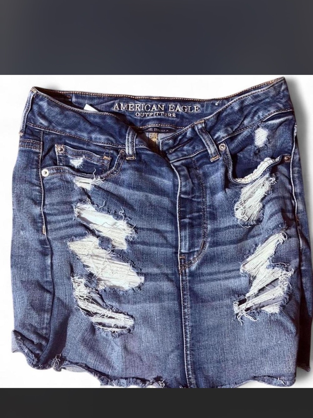 American Eagle Outfitters Ripped Blue Denim Mini Skirt
